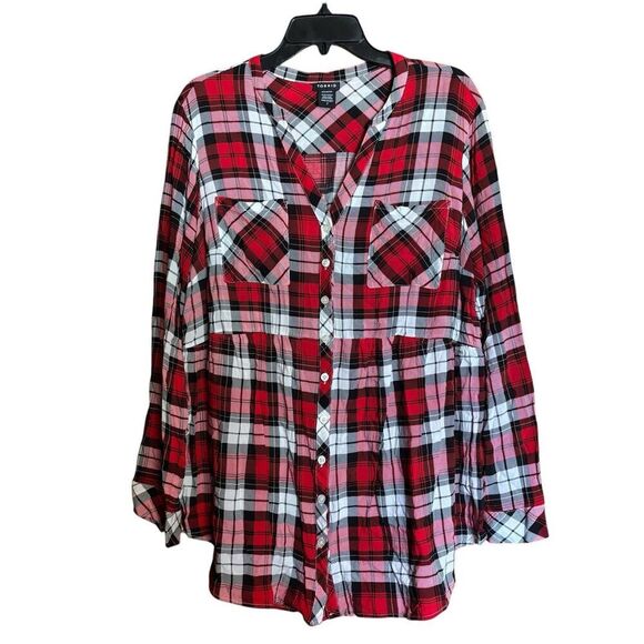Torrid Tops - Torrid Tunic Top Womens 2X Multicolor Tartan Plaid Button Up Collared Blouse